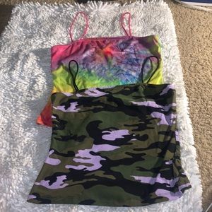 Comes as a set. Rue 21 tank top. In rainbow and purple camo. Too small to wear